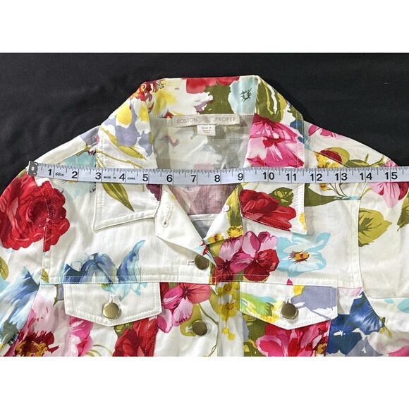 Boston Proper Floral Denim Jacket Women’s Size 4 Multicolor Cotton Stretch - Picture 5 of 12